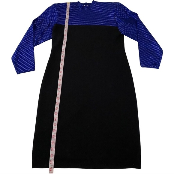 St. John Evening Black Cobalt Blue Sequined Evening Dress Cocktail Party Luxe 10 - Picture 9 of 14